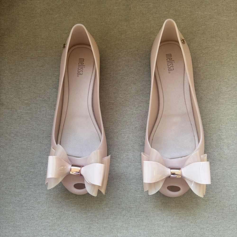 Melissa Big Bows Jelly Ballet Flats Blush Pink Size US 8 EU 39